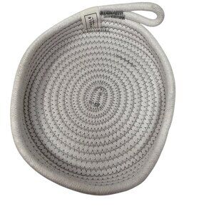 Huddle Supply Co Small White Woven Rope Basket Shallow Tray Trinkets Keys Decor